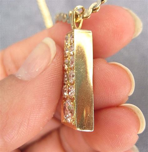 Estate 14K yellow gold geometric rectangle diamond pendant - Estate Jewelry