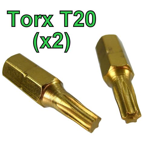 Torx T20 Screw driver Bit 2 pack long life titanium coated star TRX gold