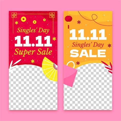 Free Vector | Vertical banner template for 11.11 single's day sales event