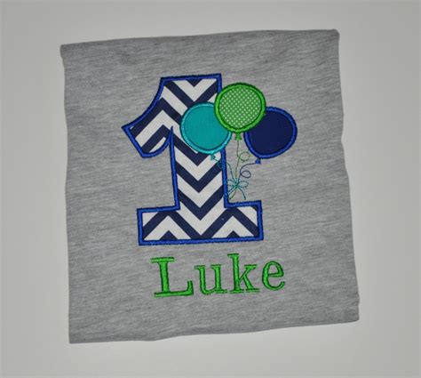 Monogrammed First Birthday Boy Balloons Appliqued Grey T-shirt