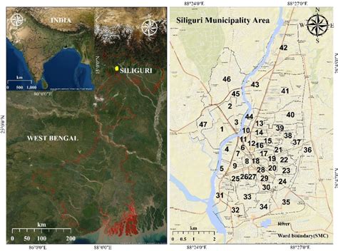 Location map of the Siliguri municipal corporation with the open street ...