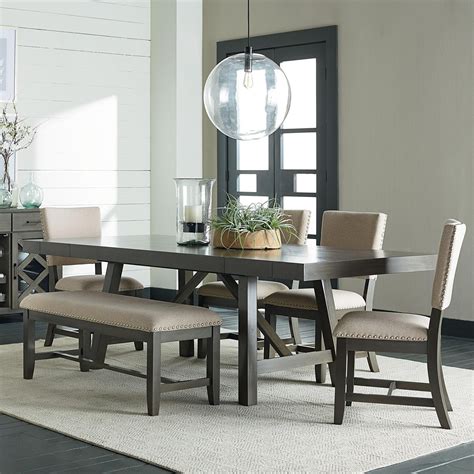 Standard Furniture Omaha Grey 6 Piece Trestle Table Dining Set with Dining Bench - Powell's ...