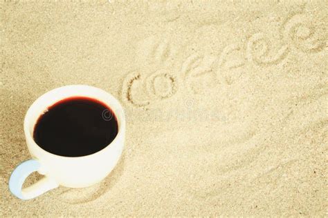 Cup of Coffee Put in Sand at the Beach Stock Photo - Image of concept ...