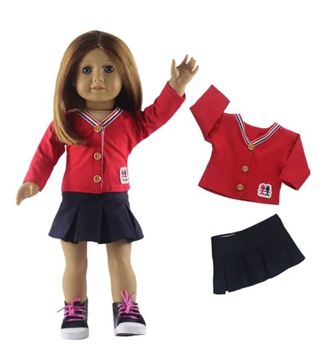 High quality American Girl Doll Clothes Doll Accessories Fashion Red school uniform set for 18 ...