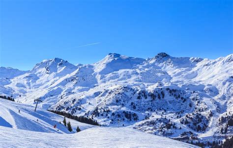 Mountains with Snow in Winter. Meribel Ski Resort Stock Image - Image ...