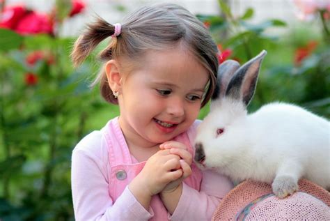 Free Images : girl, flower, love, mammal, child, friendship, rabbit, skin, supplies, rabits and ...