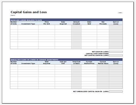 Capital Gains and Losses Calculator Template for Excel