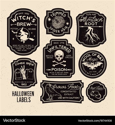 Halloween bottle labels potion labels Royalty Free Vector