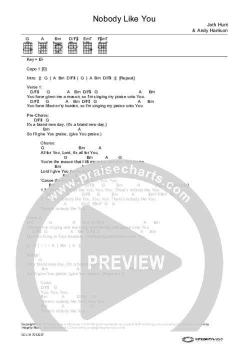 Nobody Like You Chords PDF (Planetshakers) - PraiseCharts