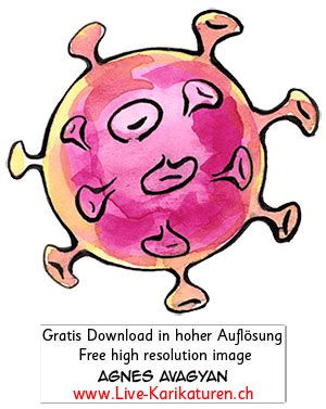 Virus Corona Covid-19 einzeln Solo violett — www.Live-Karikaturen.ch