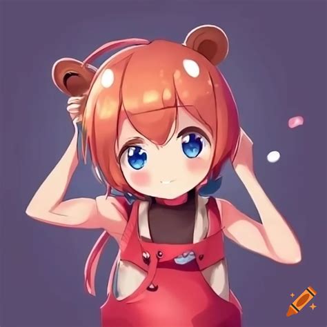 Adorable anime character holding a gummy bear