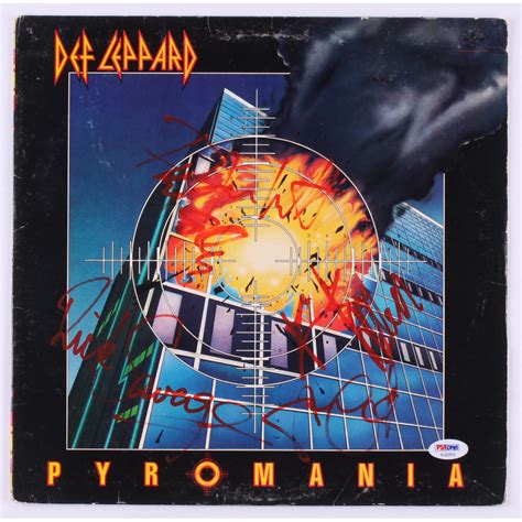 Def Leppard "Pyromania" Vinyl Record Album Band-Signed by (5) with Phil Collen, Rick Allen, Rick ...