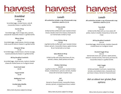 Harvest Cafe Menu, Menu for Harvest Cafe, Canmore, Canmore - Urbanspoon ...