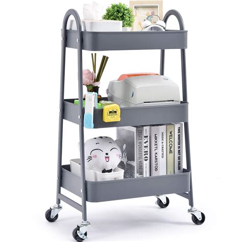 Buy kingrack Rolling Cart,Storage Trolley,3-Tier Utility Rolling Cart with Large Storage and ...