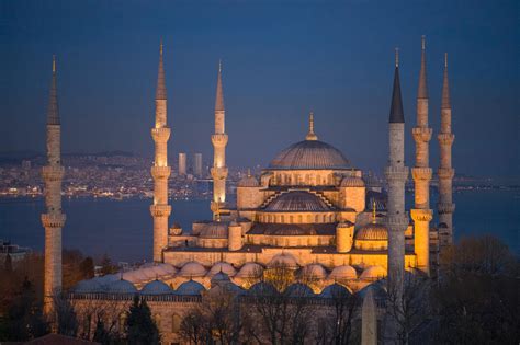 The Blue Mosque in Istanbul at sunset. This is the only mosque in ...