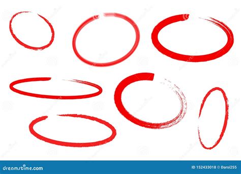 Circle Draw Set, Design Elements of Highlighting, Red Marker Isolated on White Background ...