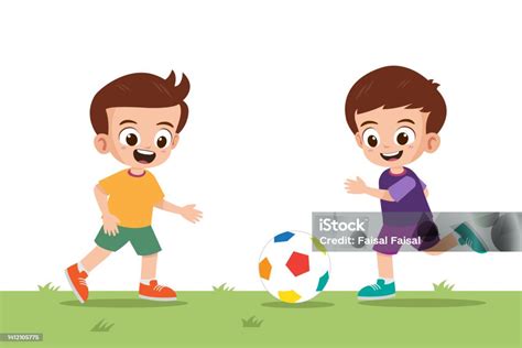 Two Cute Boys Playing Football Stock Illustration - Download Image Now - Child, Boys, American ...