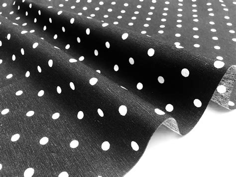 BLACK Polka Dot Fabric White Spots Dots PolyCotton Material Classic ...