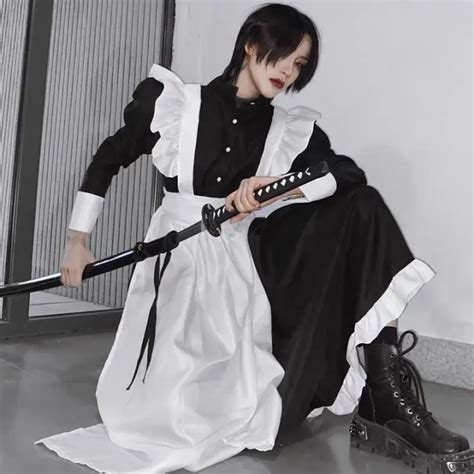 【READY】COSplay costume black and white maid clothes British style pearl ...