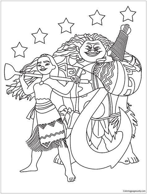 Moana Maui With The Stars Coloring Page - Free Coloring Pages Online