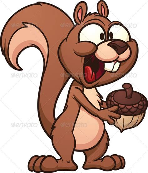 Cartoon Squirrel #GraphicRiver Cute cartoon squirrel holding an acorn. Vector clip art ...