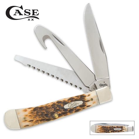 Case Amber Bone Hunter Trapper Folding Knife | Kennesaw Cutlery