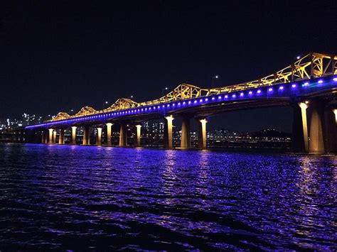 HD wallpaper: Korea, Han River, bridge, blue illumination, night ...