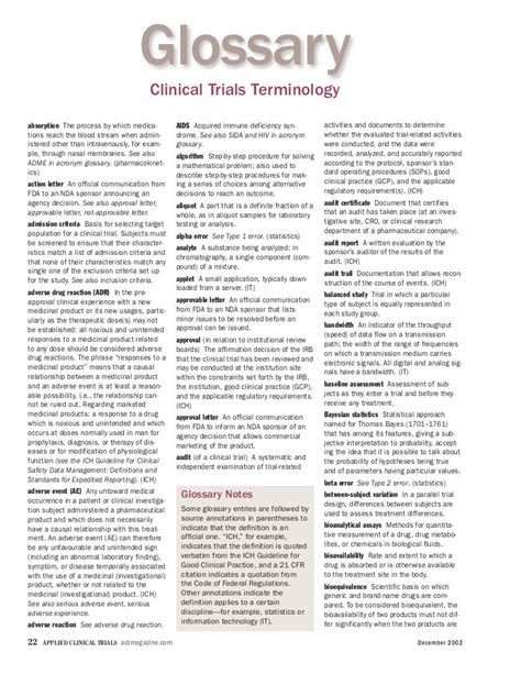 Glossary Of Terms Clinical Research