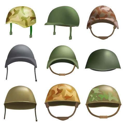 Premium Vector | Army helmet soldier military hat mockup set. flat illustration of 9 army helmet ...
