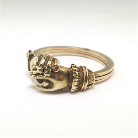 Rare Antique Gimmel Ring Fede Gimmal Circa 1900's Vintage Hands Opening Wedding Ring 10k Yellow ...