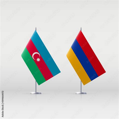 Armenia and Azerbaijan flags state symbols isolated on background national banner. war for ...