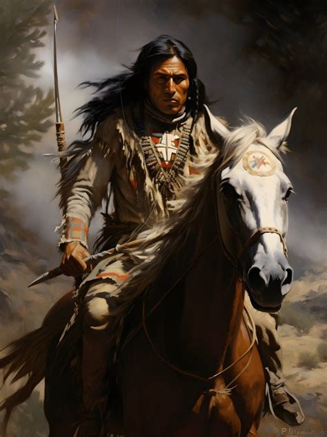 Comanche Warrior on Horse Digital Portrait Print Native American Custom ...