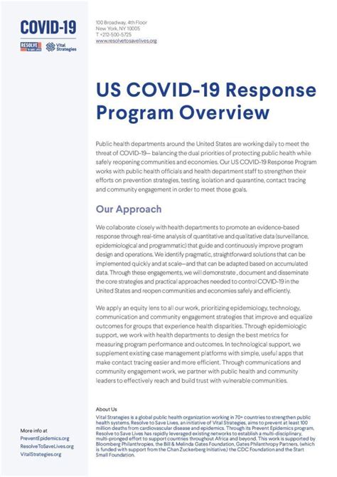 US COVID-19 Response Program Overview - Prevent Epidemics