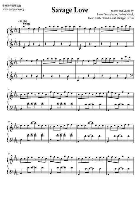 Jason Derulo-Savage Love Sheet Music pdf, - Free Score Download ★