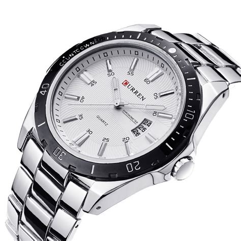 Men's Classic White Stainless Steel Sport Watch Large Quartz