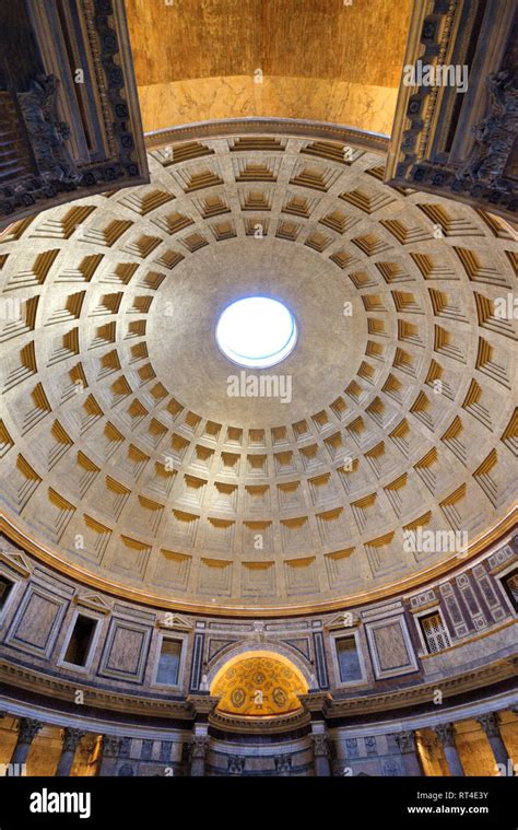 Interior Ceiling Dome, or Coffered Concrete Dome of the Pantheon, a former Roman Temple (113 ...