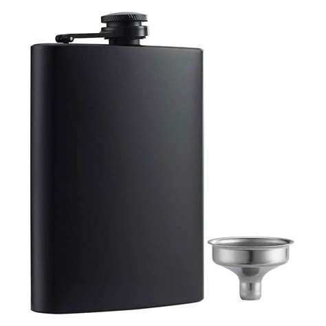 Matte Black Stainless Steel Flask with Funnel 8 oz | DrinkFort