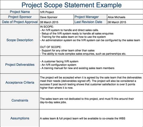 Project Scope Statement Example - Expert Program Management