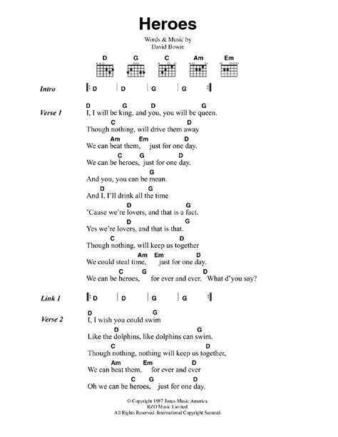 Heroes Sheet Music | David Bowie | Guitar Chords/Lyrics | Guitar chords ...