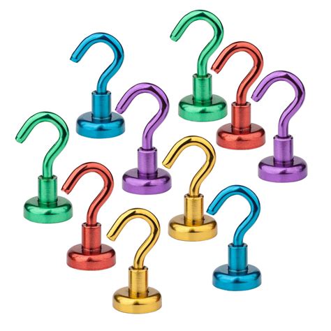 12LB Magnetic Hooks - 5 Assorted Colors Strong Powerful Heavy Duty Neodymium Magnet Hooks ...