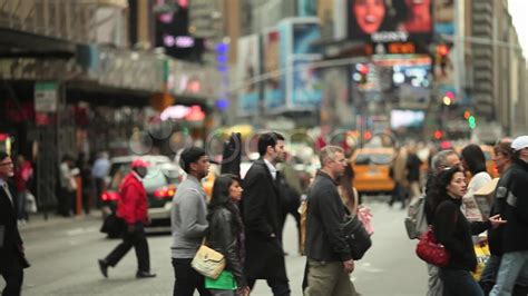 Crowd Walking Crossing Street People Slow Motion Urban New York City ...