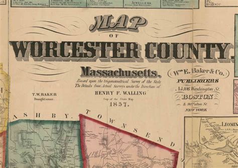 Worcester County Massachusetts 1857 Old Wall Map Reprint | Etsy