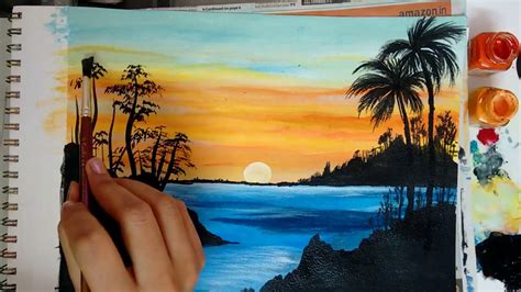 How to paint a beautiful scenery painting - Sunrise | Acrylic Landscape Painting | Simple & Easy ...