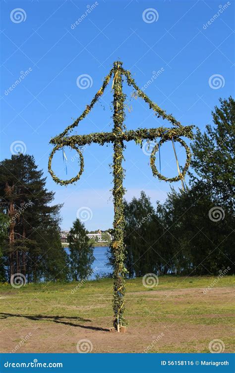 Swedish Maypole Used On Midsummer Or Midsommar In Sun Set Light ...