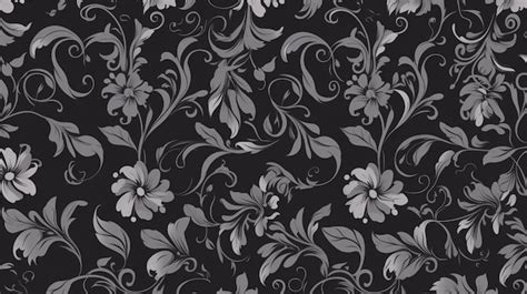 Premium Photo | Black and grey floral wallpaper with a floral pattern.