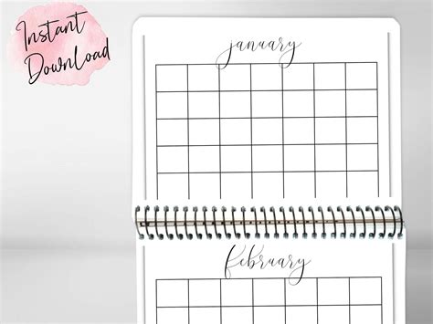 Blank Calendar PDF Calendar Printable Blank Calendars - Etsy