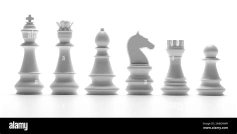 Chess set white color isolated against white background, Basic set pieces. 3d illustration Stock ...