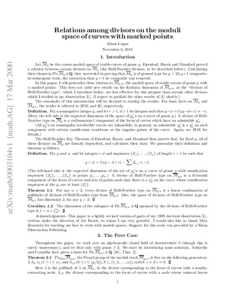 (PDF) Relations Among Divisors on the Moduli Space of Curves with Marked Points | Adam Logan ...