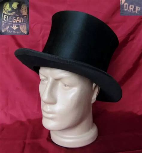 ANTIQUE GERMAN DRP Man Folding Black Silk Top Hat Marked Elegant Rare ...