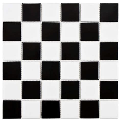 Merola Tile Boreal Quad Checker Black/White 11-7/8 in. x 11-7/8 in. x 6 mm Porcelain Mosaic ...